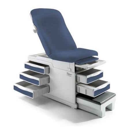 Blue Ritter medical examination table with storage drawers